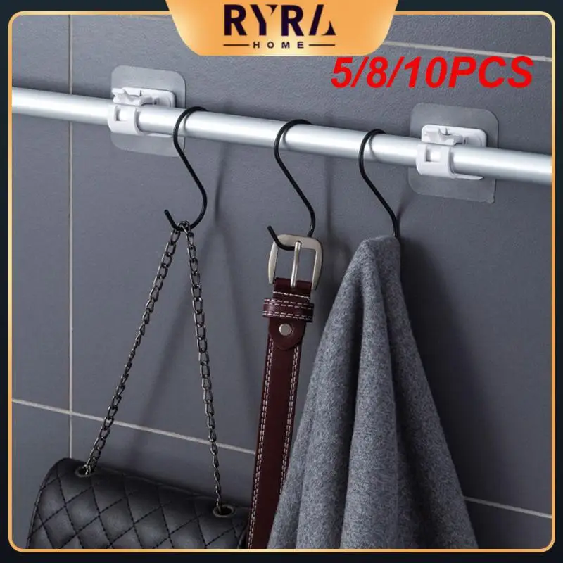 

5/8/10PCS Adjustable No Punching Wall Hanging Clip Punch-free Hooks Curtain Rod Clip Nail-free Rail Clamps Fixed Rack