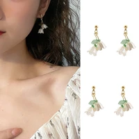 new chinese style lily bell orchid pearl clip earrings temperament white tulip shell petal flower clip earrings without piercing
