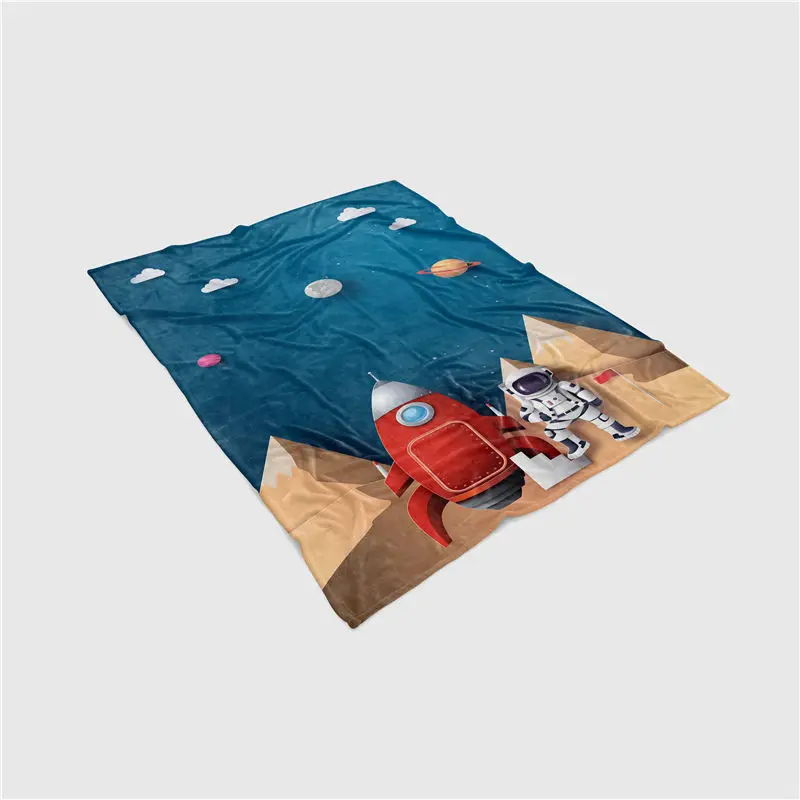 

Cartoon Astronaut Blanket for Kids Space Fleece Bedspread Bed Throw Blanket Flannel Machine Washing Baby Blanket Winter Boy