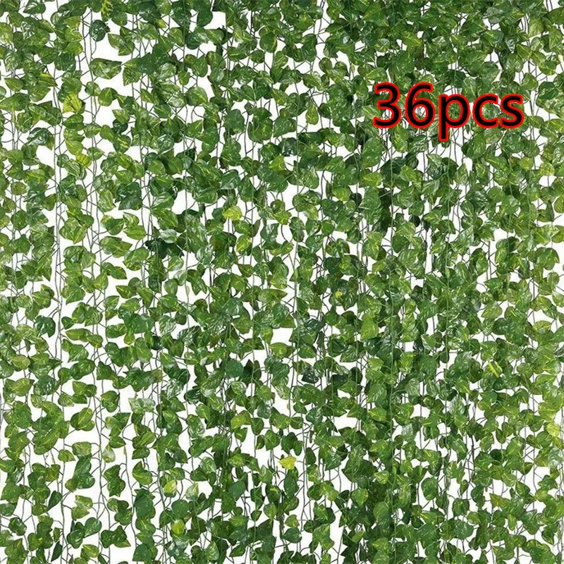 

36/24/12pcs Ivy green Fake Leaves Garland Plant Vine Foliage Home Decor Hanging Rattan String Wall Decor Artificial Plants