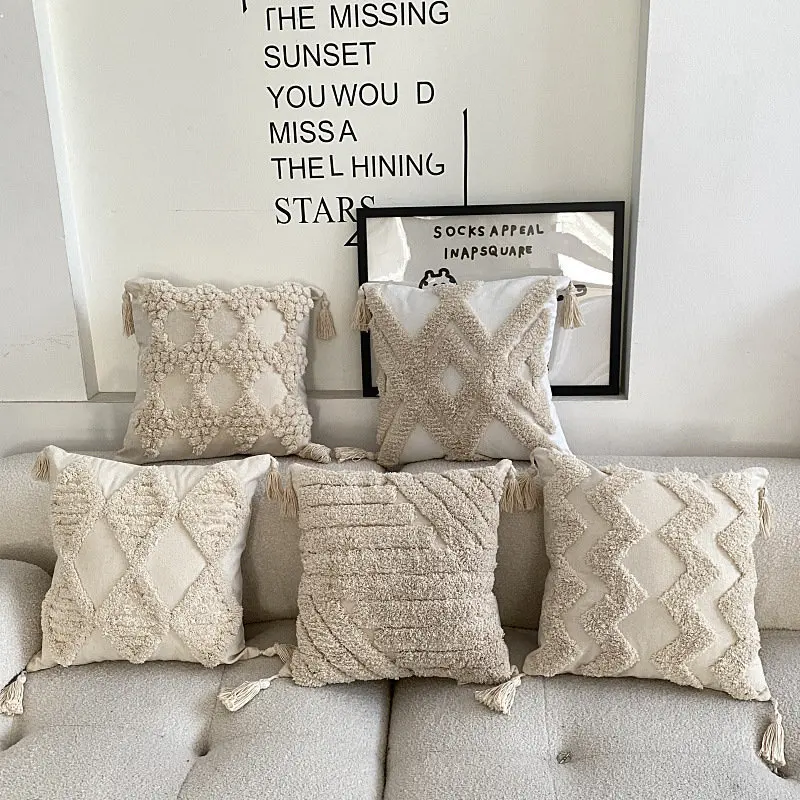 

Wool Tufted Hand Made Tassel Geometric Cushion Cover Morocco Bohemian Nordic Style Living Room Sofa Home Decorative Pillow Case