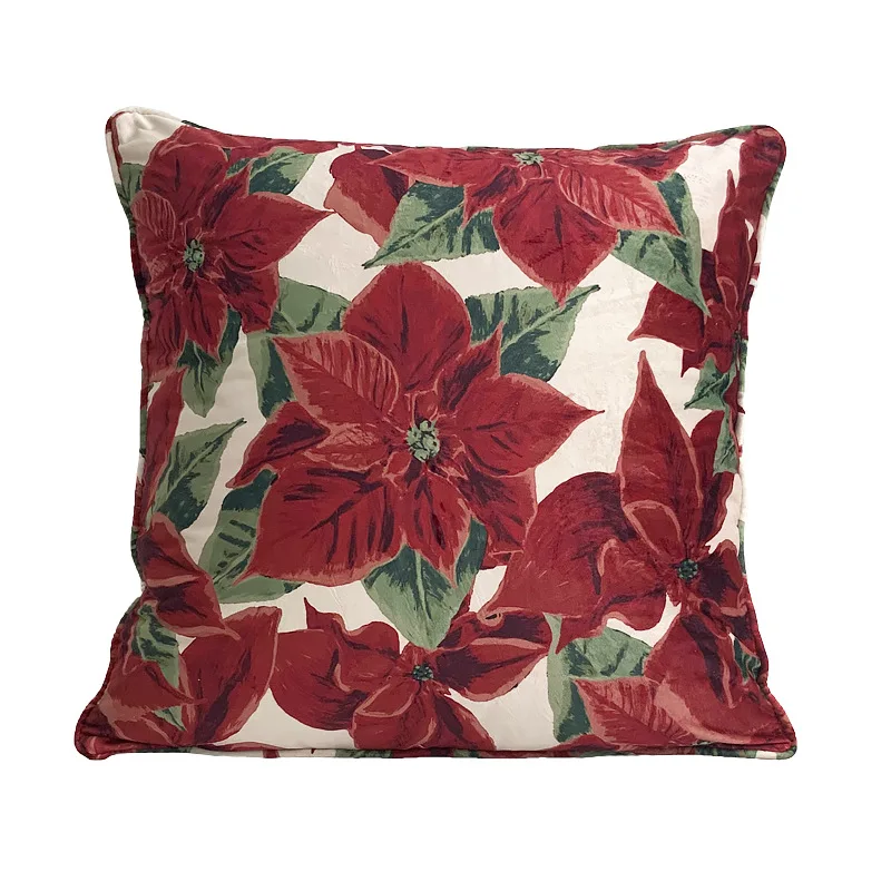 

Luxury Cushion Cover Velvet Floral Printing Red White Pillow Cover for New Year Holiday Wedding Hotel Decoration Large 50x50