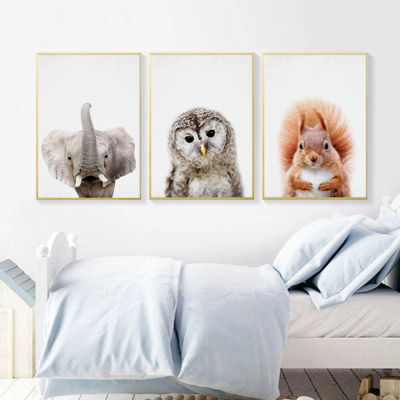

Kindergarten Wall Art Canvas Poster Giraffe Elephant Rabbit Painting Nordic Children Bedroom Decoration Cute Animal Art Poster