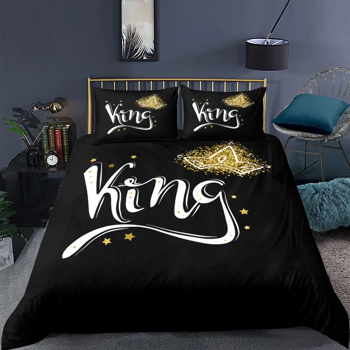 

Комплект пододеяльников для пары, черно-белое одеяло в виде короны, одеяло для мальчиков и девочек, размеры Queen/King/Full/Twin