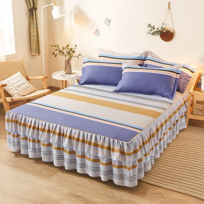 

1pc Romantic Bed Skirt or Pillowcase Bedding Sanding Twill Soft Bedspread King Queen Size Double Layer Bed Skirt Spring Summer