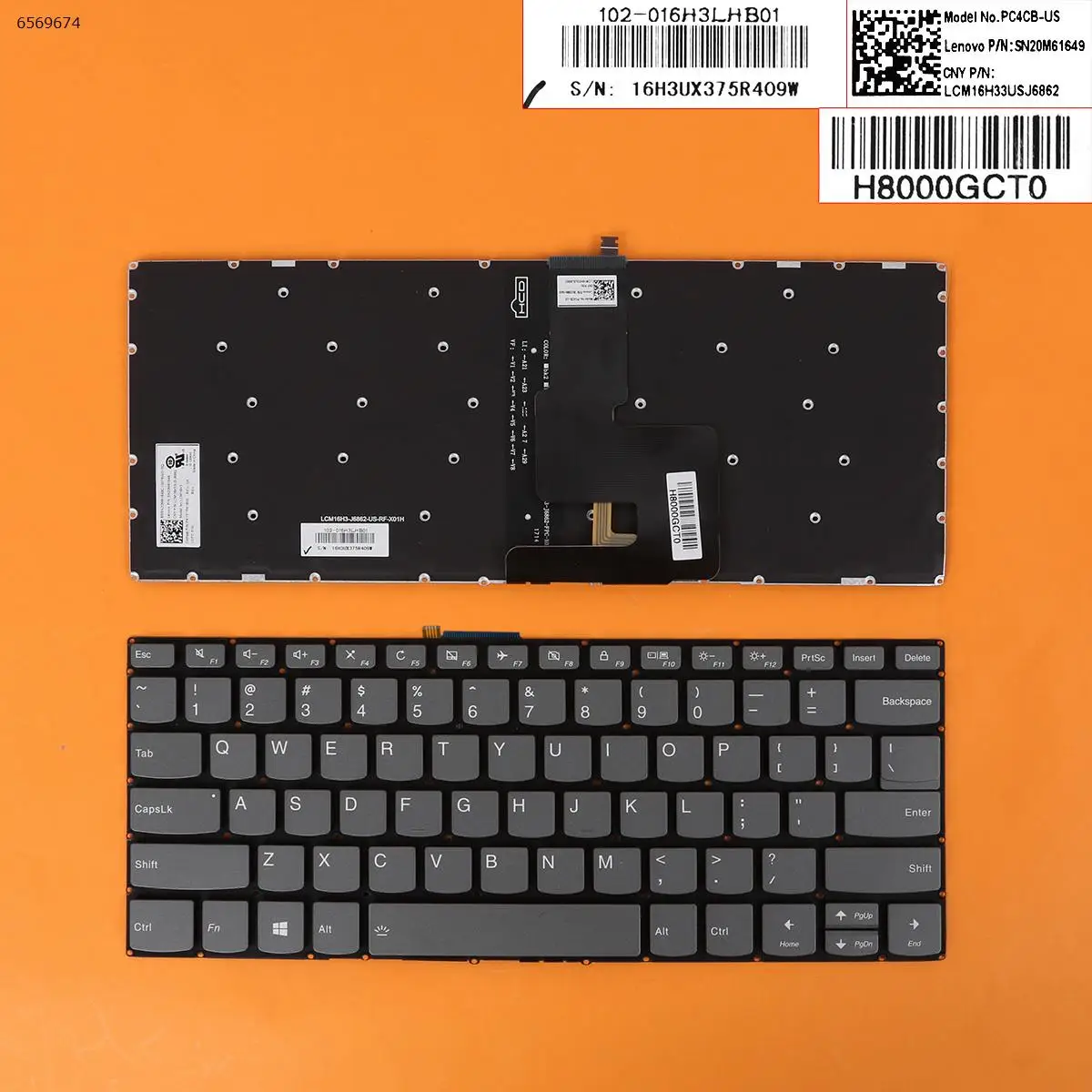 

Клавиатура US для ноутбука Lenovo IdeaPad V14-IIL V14-IKB 330L-14AST 330R-14AST 330-14IGM, серая, без подсветки рамки