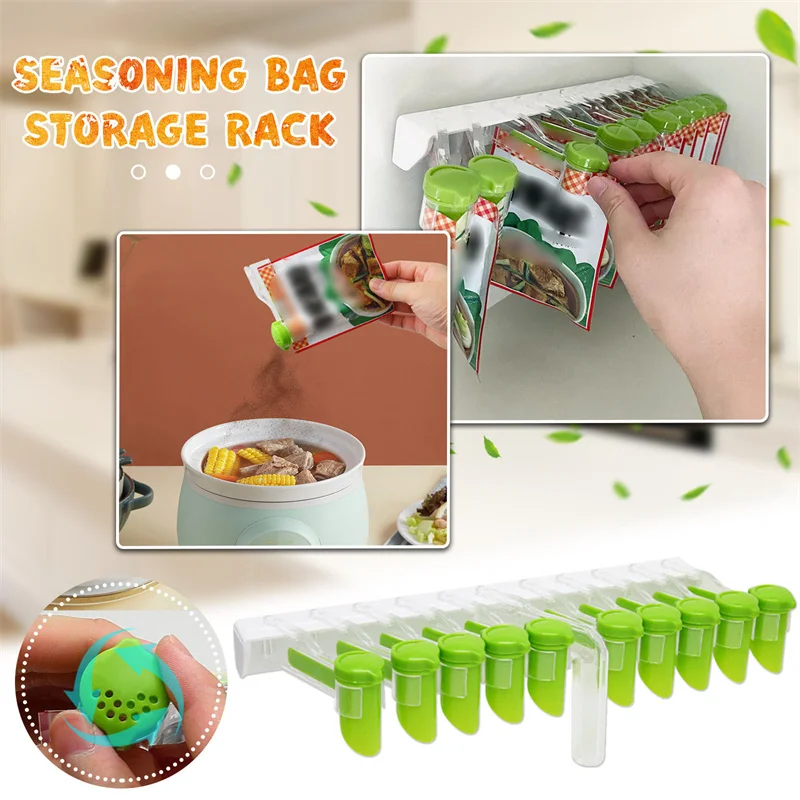 

Органайзер для специй, стойка для мешков для приправ, стеллаж для хранения, зажим для соли, перца, специй, пакет, зажим для кухонного шкафа, ор...