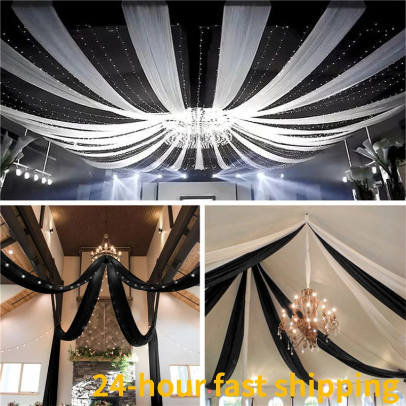 Wedding Ceiling Drapes Transparent White Chiffon Fabric Event Party Banquet Drapes for Ceremony Stage Roof Hotel Decoration