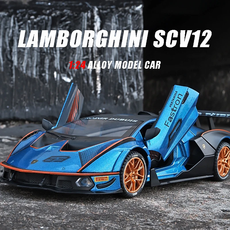

1/24 Lamborghini Essenza SCV12 Supercar Alloy Model Car Diecast Toy Car Metal Ornaments Simulation Sound And Light Children Gift