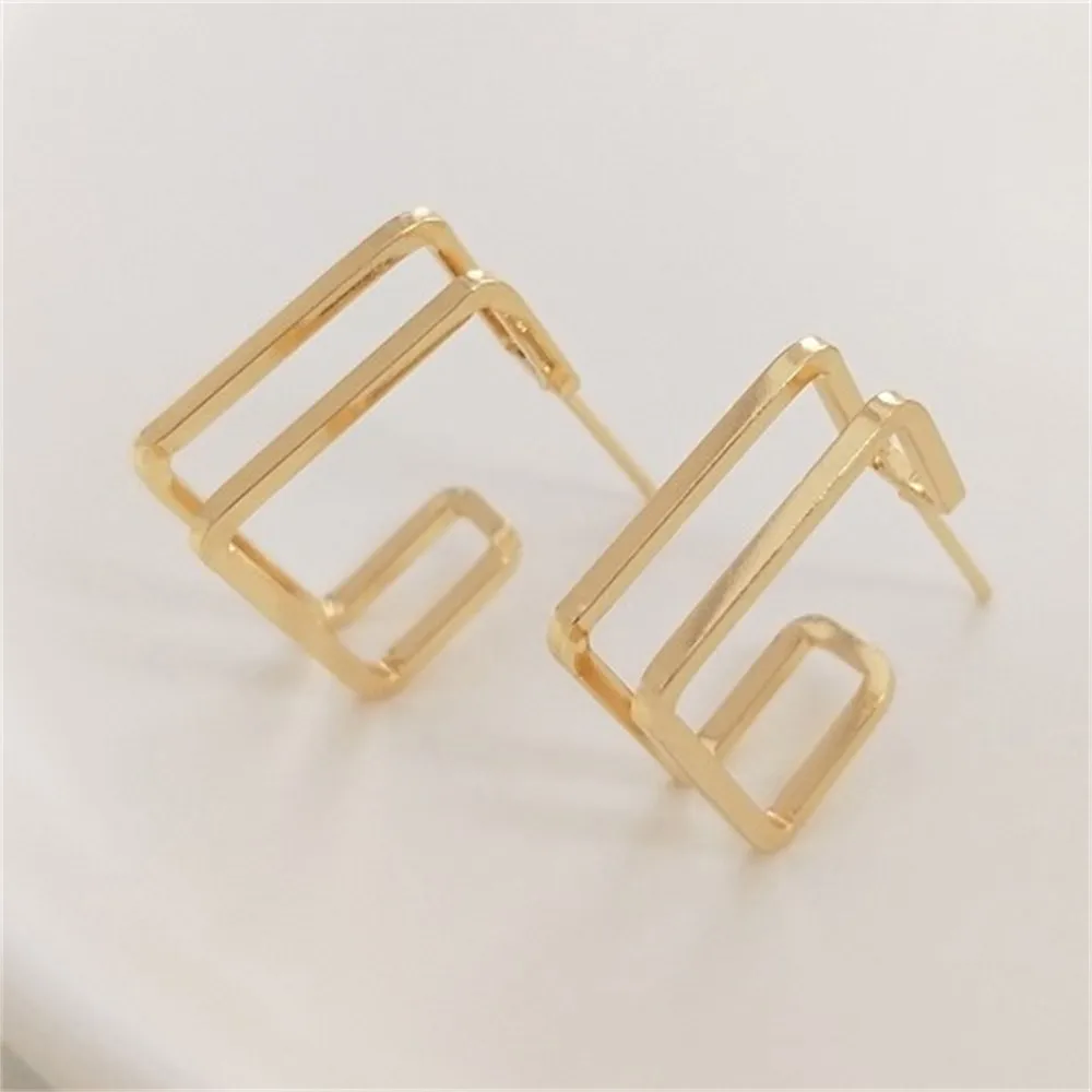 Геометрические квадратные двухслойные серьги-гвоздики из серебра 925 пробы