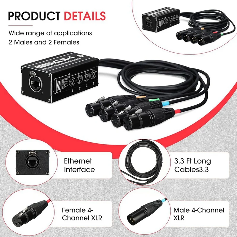 RJ45 на 4-канальный XLR аудио 3-контактный разветвитель DMX для змеиного кабеля сетевой