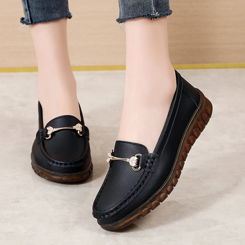 

New Women Genuine Leather Flats Platform Woman Ladies Casual Shoes Luxury Loafers Female Slip-on Boat Walking Shoes Moccasins