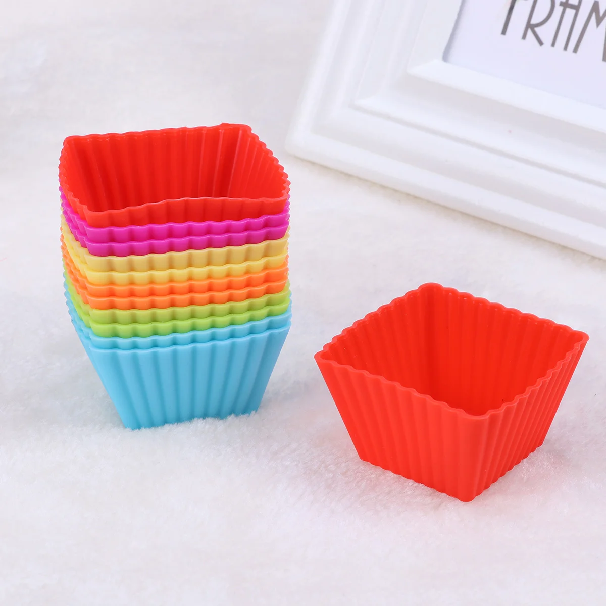

Cups Baking Silicone Muffin Cupcake Liners Square Reusable Molds Rubber Cup Pans Kitchen Wrapper Stick Non Mold Cake Nonstick
