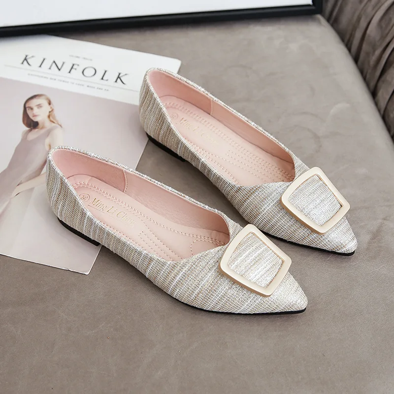 

Elegant Metal Buckle Ballet Flats Woman Loafers Sneakers Women Shoes Pointed Toe Soft Bottom Moccasins Femme Big Size 41-43