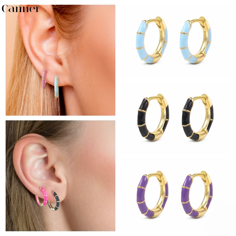 

CANENR 1pair 8 Colors Colorful Enamel Hoop Earring for Women Fine Jewelry Cartilage Round Earring Dripping Oil Earring Pendiente