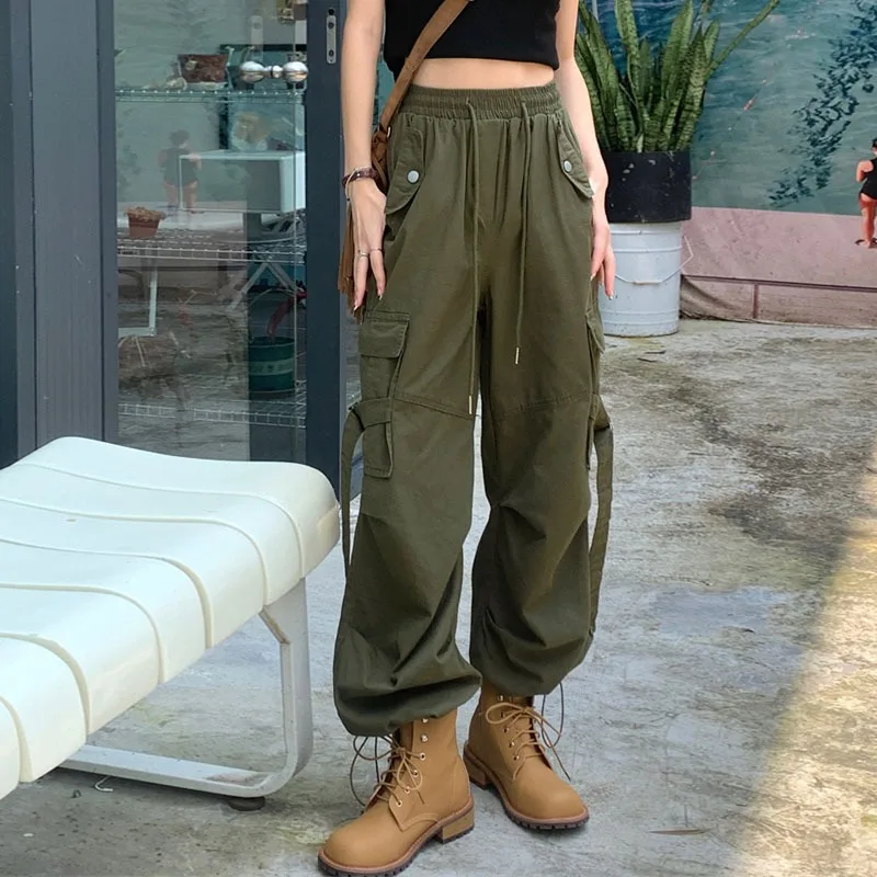 

Deeptown Y2k Harajuku Cargo Pants Woman Vintage Hippie Oversized Pleated Black Korean Fashion Trousers Streetwear 90s Aesthetic