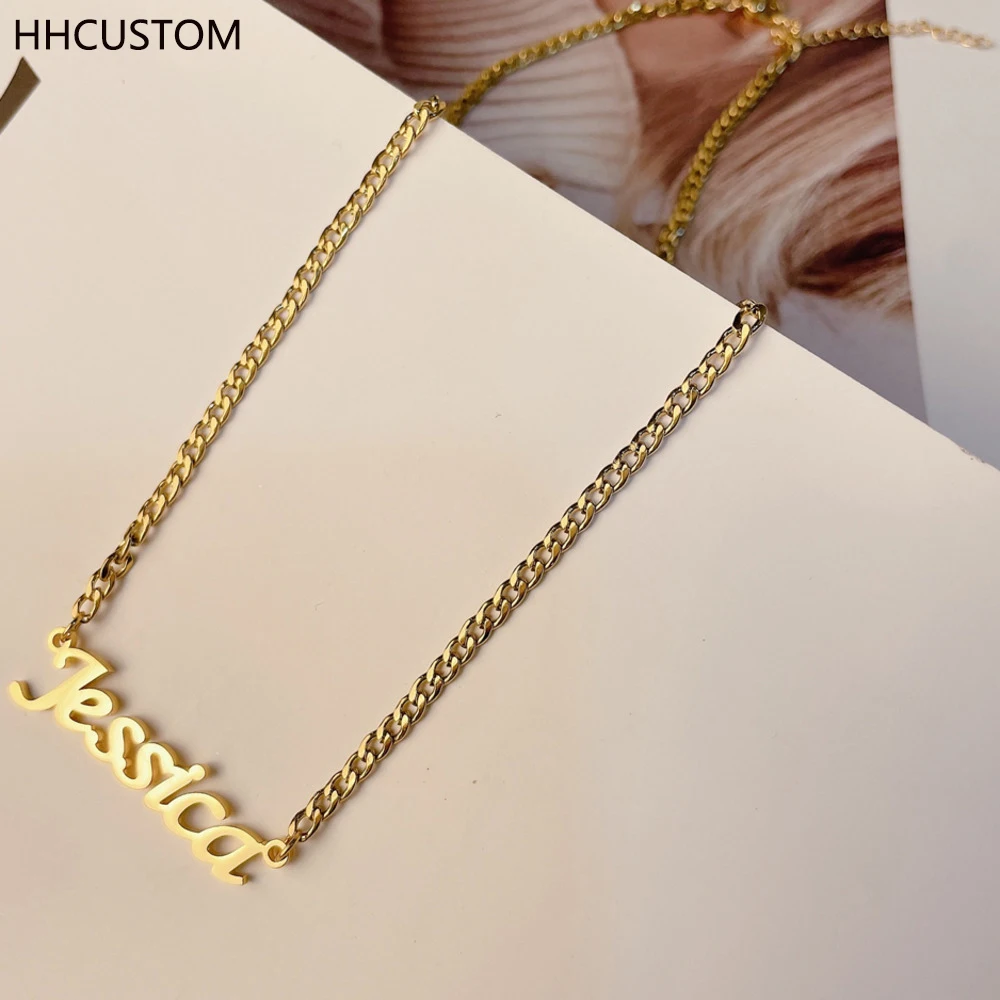 

HHCUSTOM Custom Cuban Name Necklaces Personality Stainless Steel Nameplate Pendant Choker For Unisex Punk Jewelry Christmas Gift