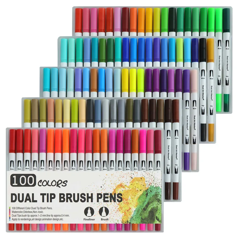 Double Head Watercolor Pen Washable 12-120 Colors Fine/Brush