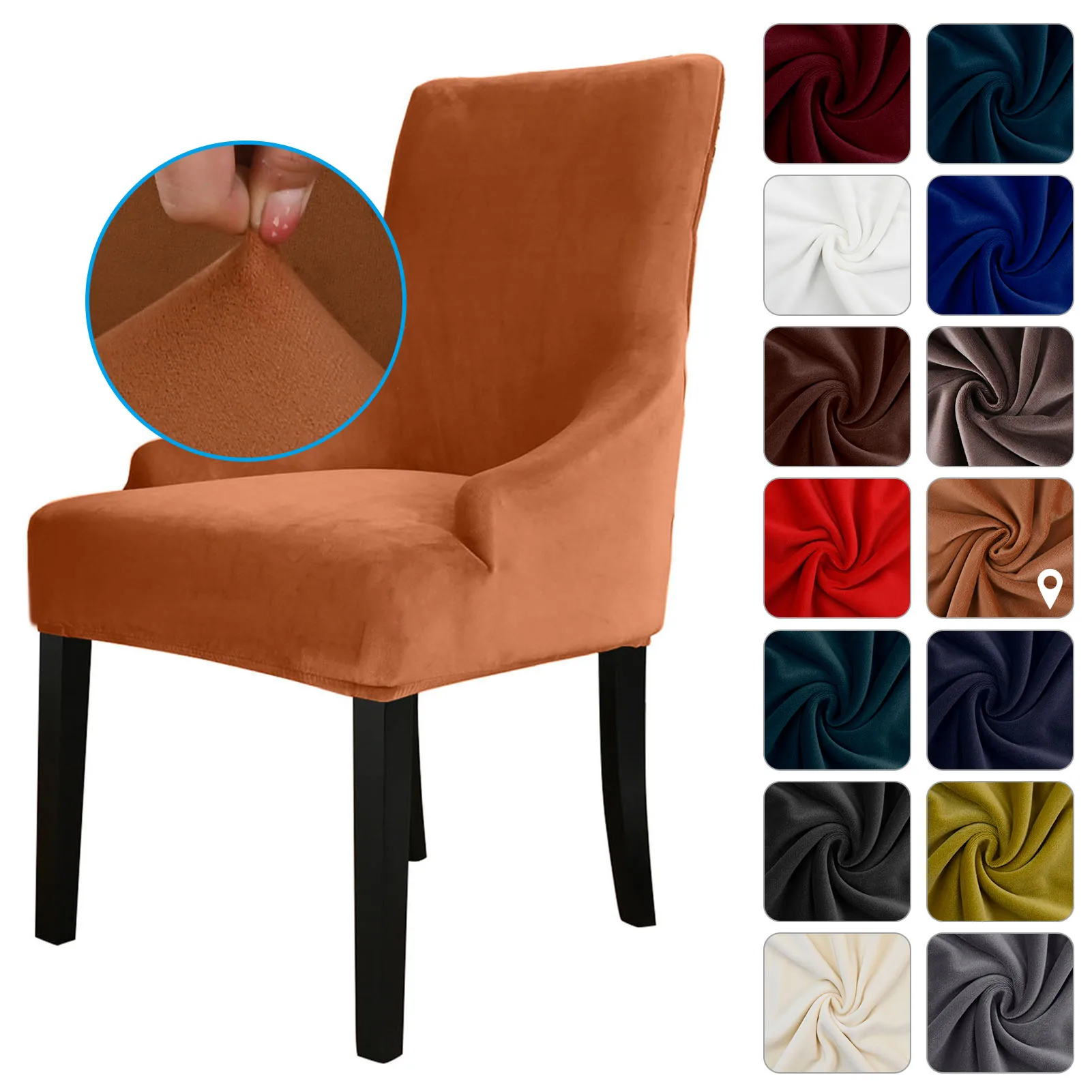 

Chair Cover, Velvet Chair Slipcovers Removable Washable Soft Dining Chairs Protector Cover Jasper Solid Covers for Chairs