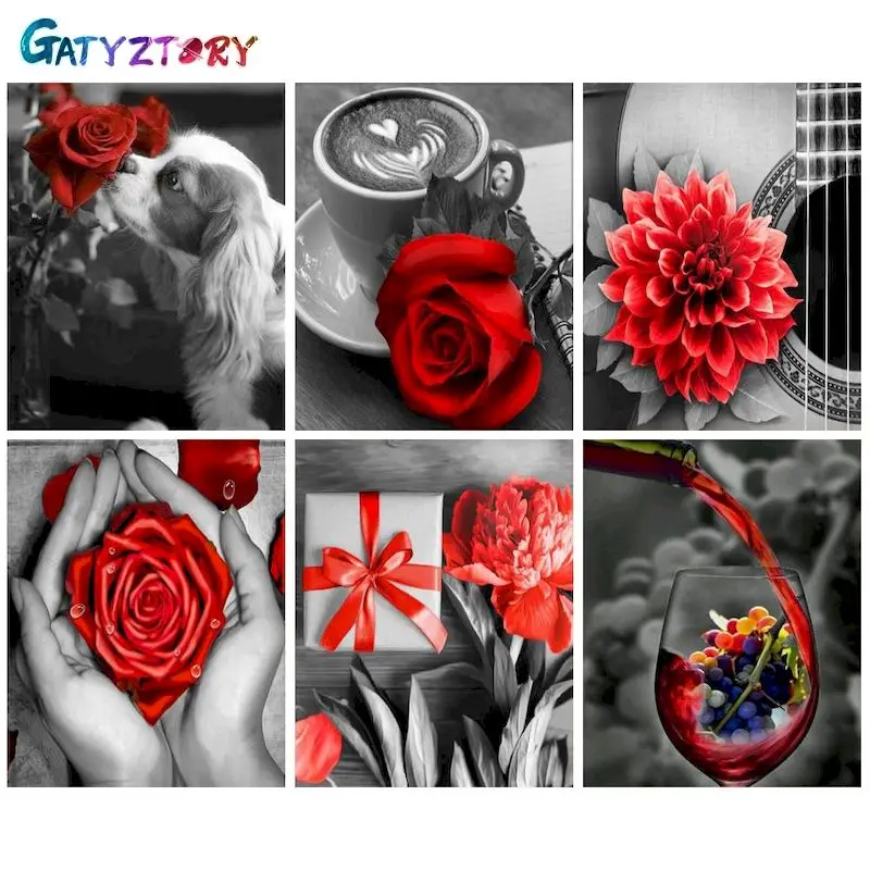 

GATYZTORY Paint By Number Black and white Rose For Adults Drawing On Canvas HandPainted Art Gift DIY Pictures By Number Kits Hom