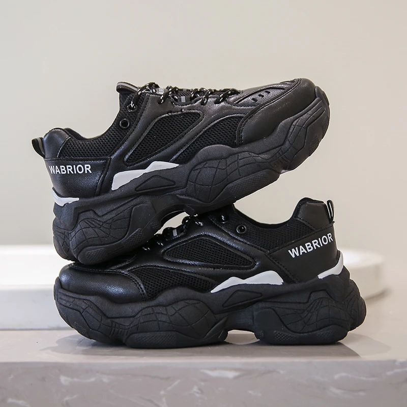 

Summer Fashion Casual Women Chunky Sneakers Lace-up Solid Flats Walk Sports Woman Vulcanized Shoes Non-Slip Flats Running Shoes