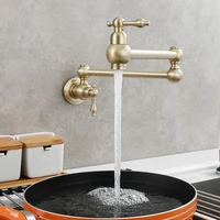 brushed gold kitchen sink faucets soild brass single cold wall mount 360 degree rotating foldable balcony mop pool taps black