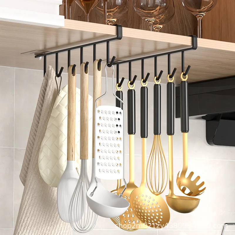 

Kitchen tool hooks Iron Cabinet Traceless Hook Six-Piece Storage Hanger Multi-Row Hook Wardrobe Punch-free Traceless Hook