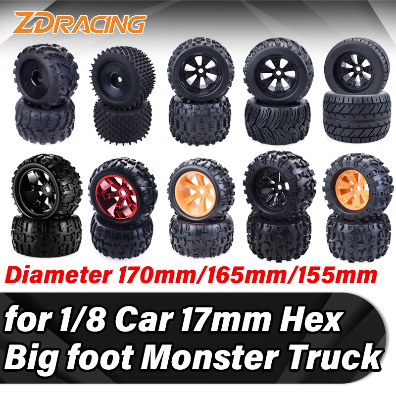 

Surpass Hobby Zd Racing Tires Wheels Monster Truck 170MM 165MM 155MM 150MM 17mm Hub Hex 2pcs for 1/8 RC Car Big Foot Off Road