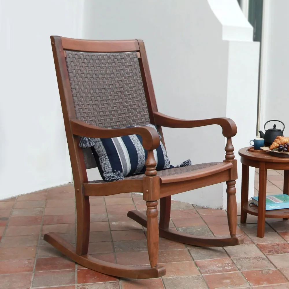 

Lyon Mahogany Wood Oversized Outdoor Brown Wicker Rocking Chair