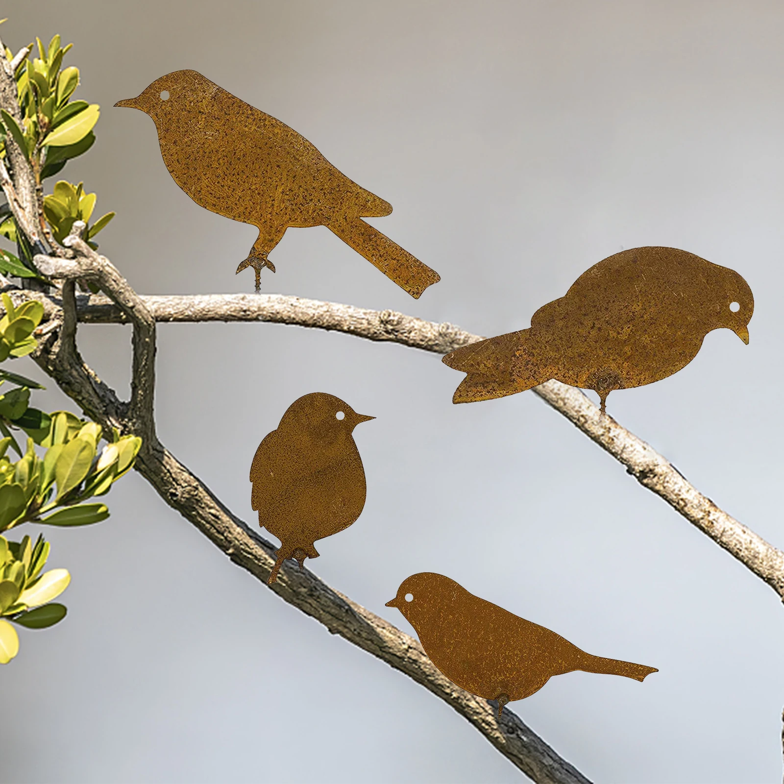 Металлический садовый искусственный силуэт с птицами и ржавым патином