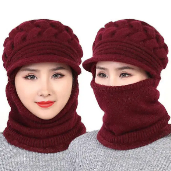 

Coral Fleece Winter Hat Beanies Women's Hat Scarf Warm Breathable Wool Knitted Hat For Women Double Layers Protection Caps