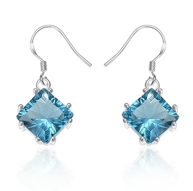 

ANGLANG Bright Blue Square Dangle Earrings Full Dazzling Cubic Zirconia Fashion Women's Earring Jewelry