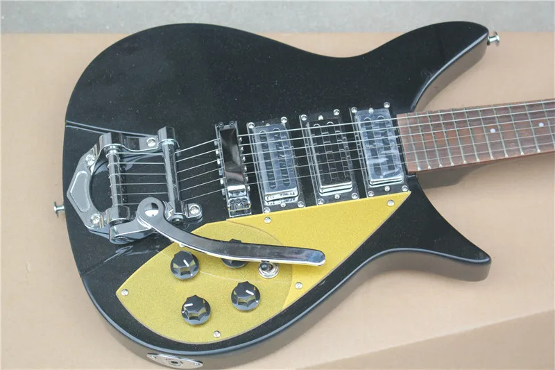 

Китайская фабрика по производству гитар custom new Ricken 325 черная электрическая гитара, 34 дюйма 3 пикапа с Bigsby Vibrato в наличии 531