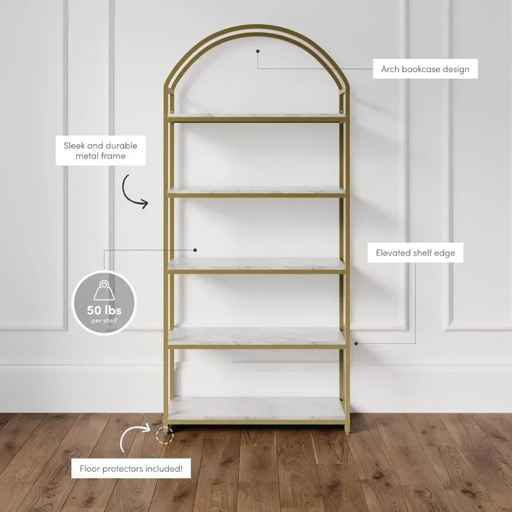 Книжная полка книжный шкаф с 5 полками из искусственного мрамора отделкой