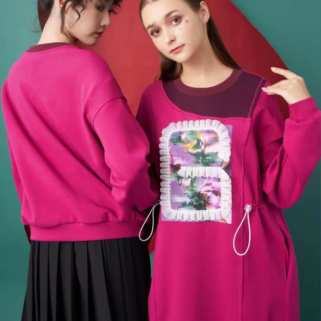 

Latest 2022 Autumn Top Quality Linen Pink Flower Print Beige Hook Flower Hollow Patchwork Elegant Women Midi Skirt Set Lady