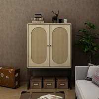2 Door High Cabinet Rattan Built-In Adjustable Shelf Free Standing Cabinet For Living Room Bedroom Home Furniture