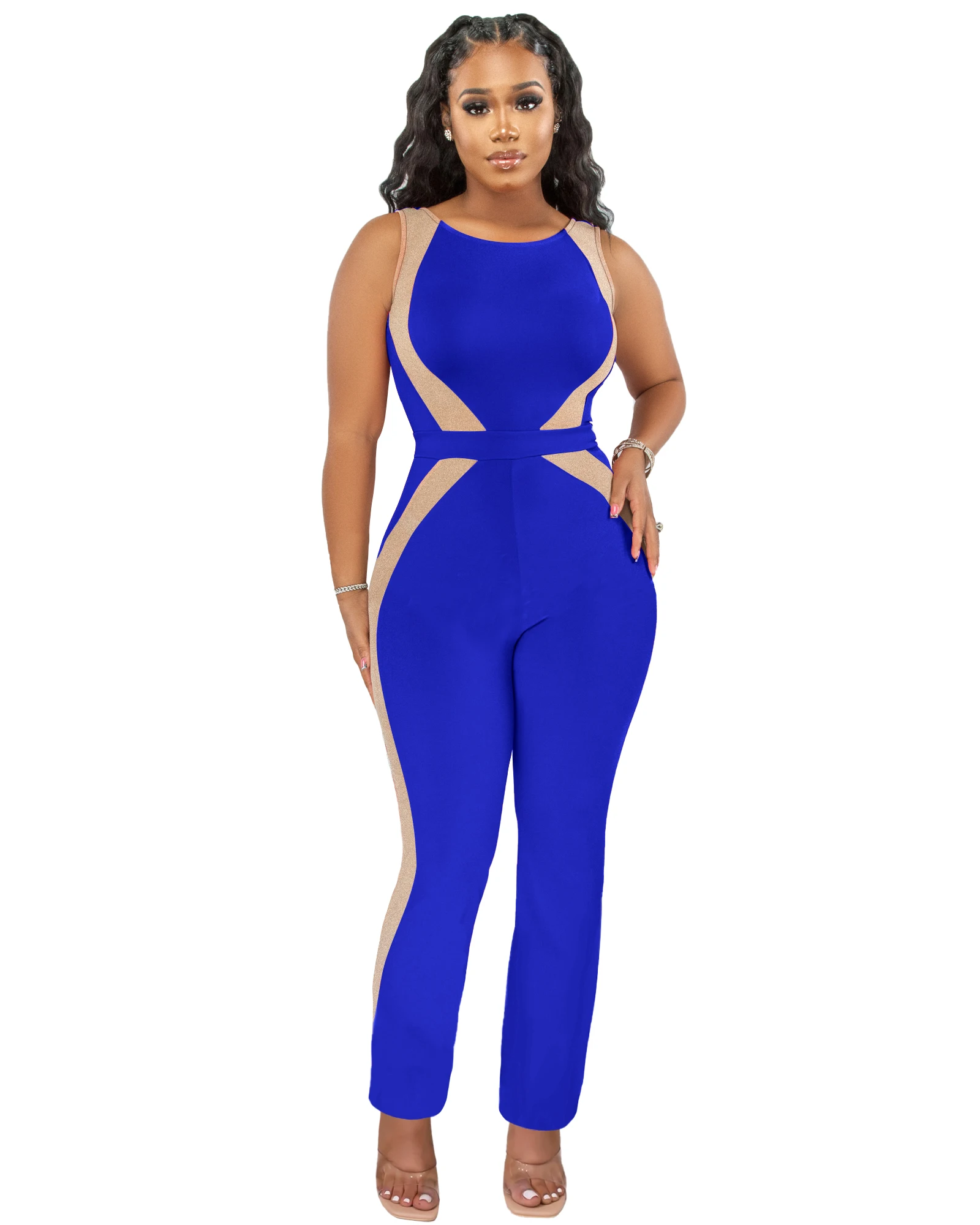 Summer Rompers Bodysuit Patcthwork One Piece White Jumpsuit Outfits Elegant Female Overalls Sexy Sleeveless for Women