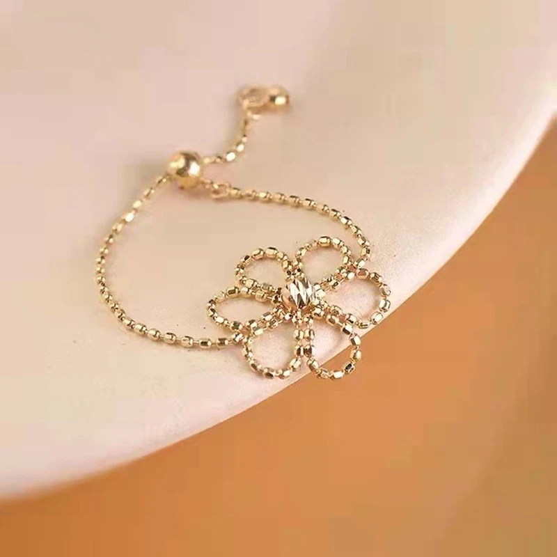 

YIBEIZHI 2022 New Real 18K Gold Adjustable Ring Simple Flower Design Pure AU750 Lace Soft Ring Fine Jewelry Gift for Women