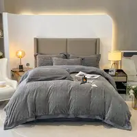 New velvet Fleece bedding sets 4pcs stripe duvet cover flat fitted sheet pillowcase winter warm bed linen Flannel queen king