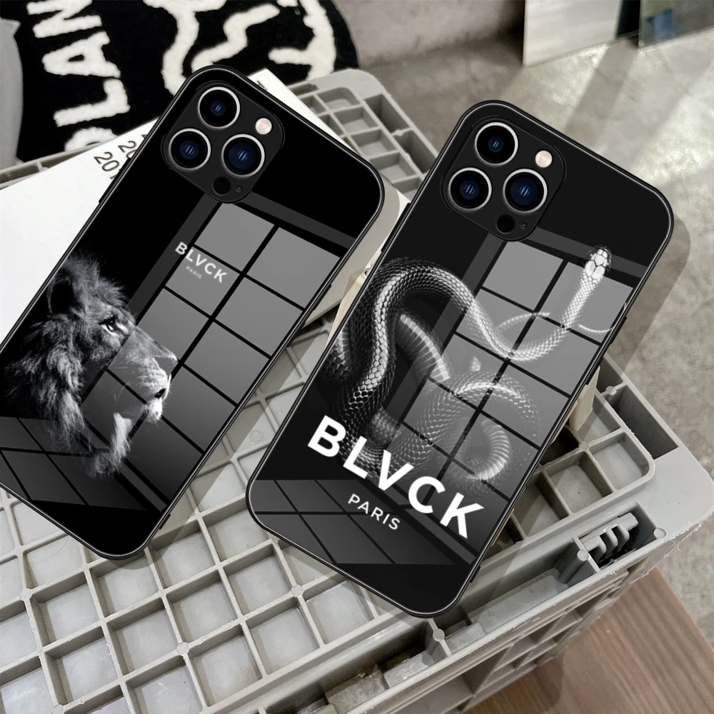 design black blvck snake Phone Case Tempered Glass For IPhone 16 15 14 13 12 Pro Max Plus Samsung S24 S23 A55 A54 Covers
