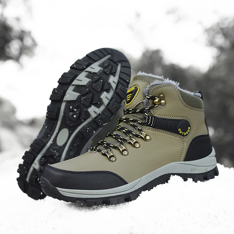 JIEMIAO Winter Snow Boots Men's Hiking Shoes Non-slip Wear-resistant Outdoor Travel Walking Shoes Fashion Warm Trekking Shoes