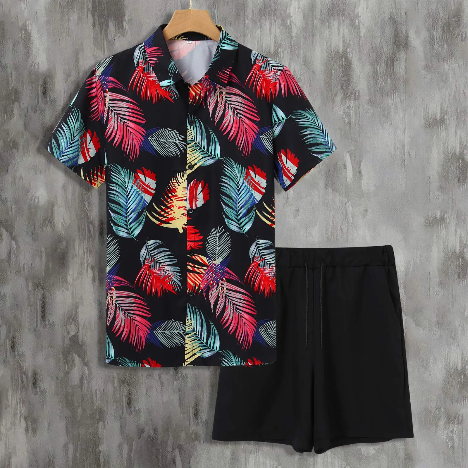 

Hawaiian 2 Piece Set Lapel Collar Men Tracksuit Summer Beachwear Short Sleeve Men Sets Ensemble Homme Beach Vacation 2023