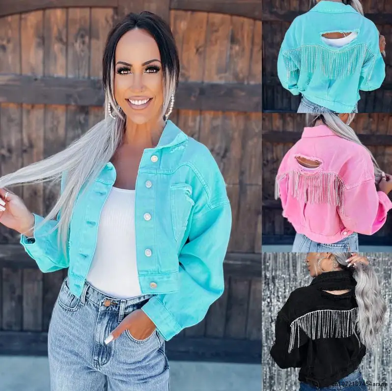 Women's Candy Color Denim Jacket Short Red Jeans Coat 2023 Spring Autumn Oversized Tops Womens Loose Chaqueta Mujer