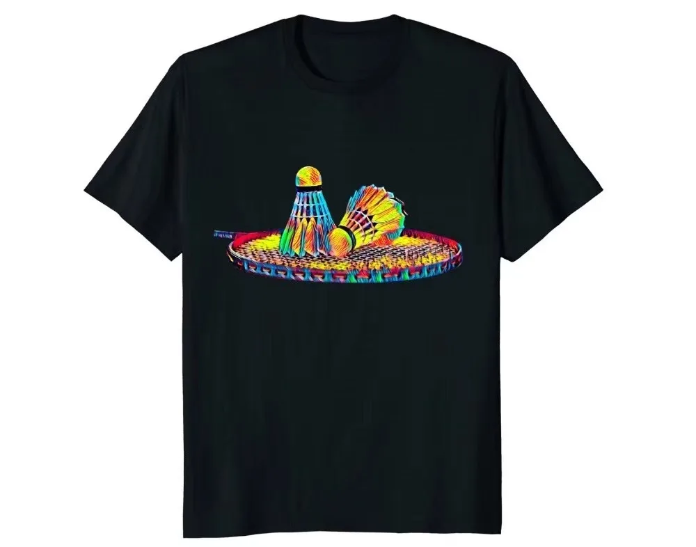 

Print T Shirt Mens Short Sleeve Hot Cool Badmintoning T-Shirt Player Trains Racket And Shuttles T-Shirt