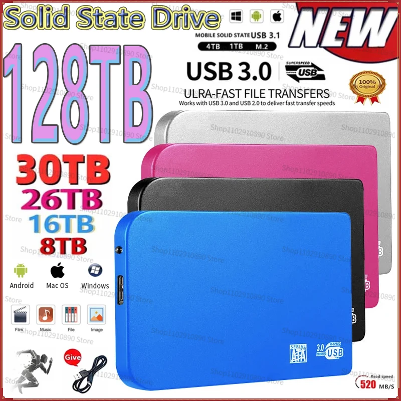 

Original High-speed 1TB SSD 64tb Portable External Solid State Hard Drive USB3.0 Interface HDD Mobile Hard Drive For Laptop/mac