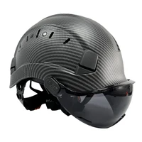 carbon fiber pattern construction safety helmet with black visor goggles quality abs vented bicycle motorcycle helmet hard hat