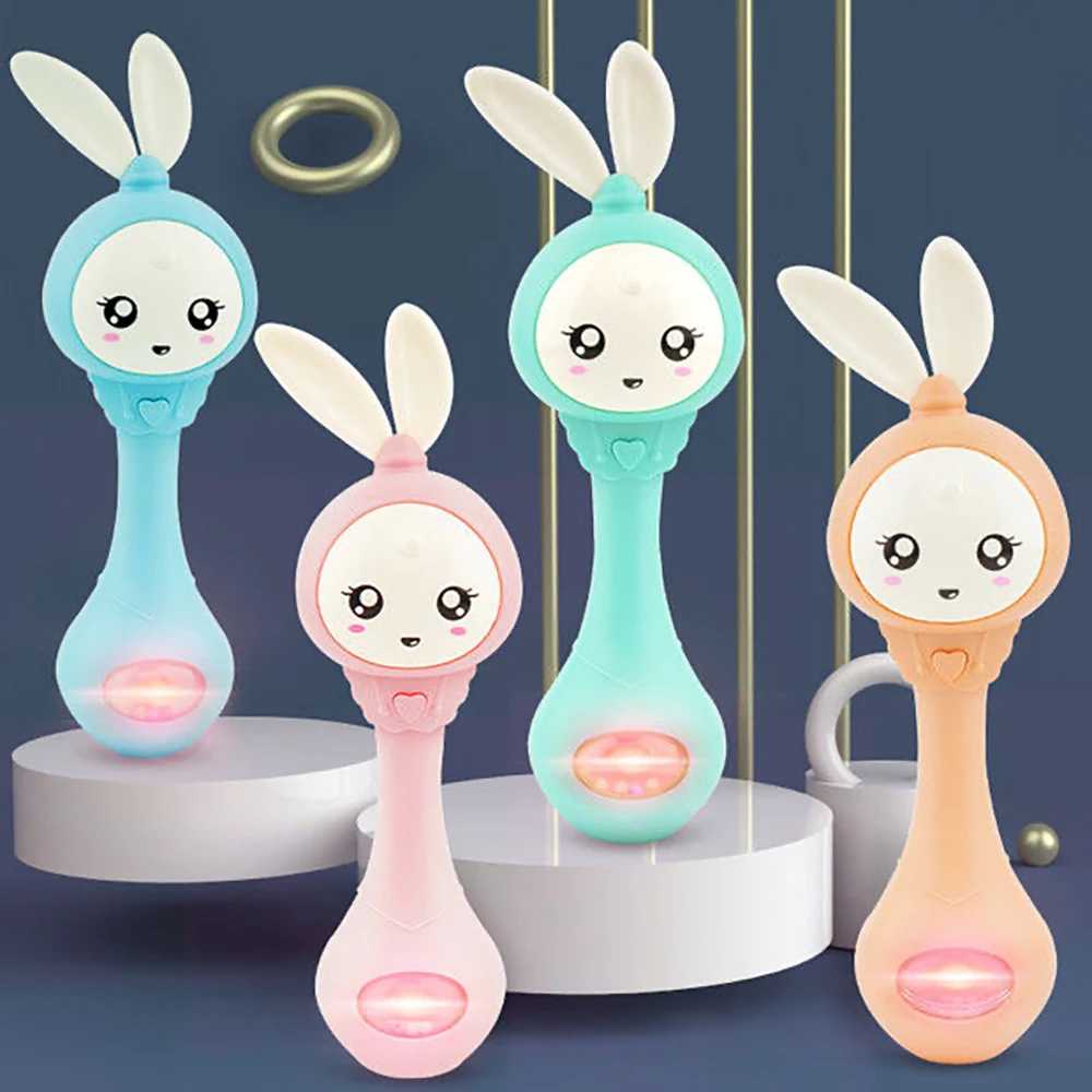 

Baby Music Flashing Rattle Toy Hand Bells Cute Rabbit Infant Stop Weep Tear Rattles Teether Newborn Infant Early Educational Toy