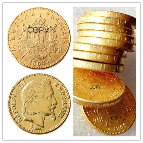 Франция 20 Франк 1868A Наполеон III позолоченная КОПИЯ монета