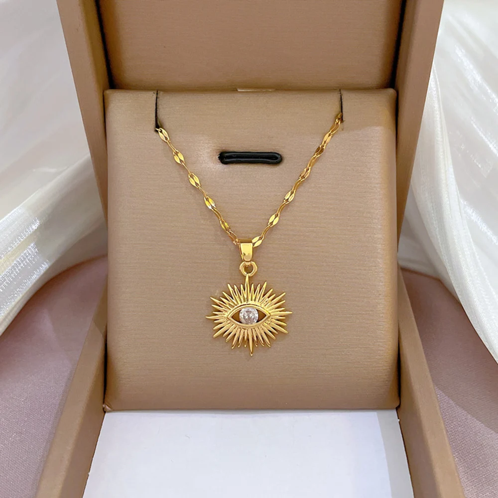 

2023 Zircon Devil's Eye Pendant Necklace For Women Female New Stainless Steel Eyelashes and eyes Necklace Gift Jewelry Wholesale