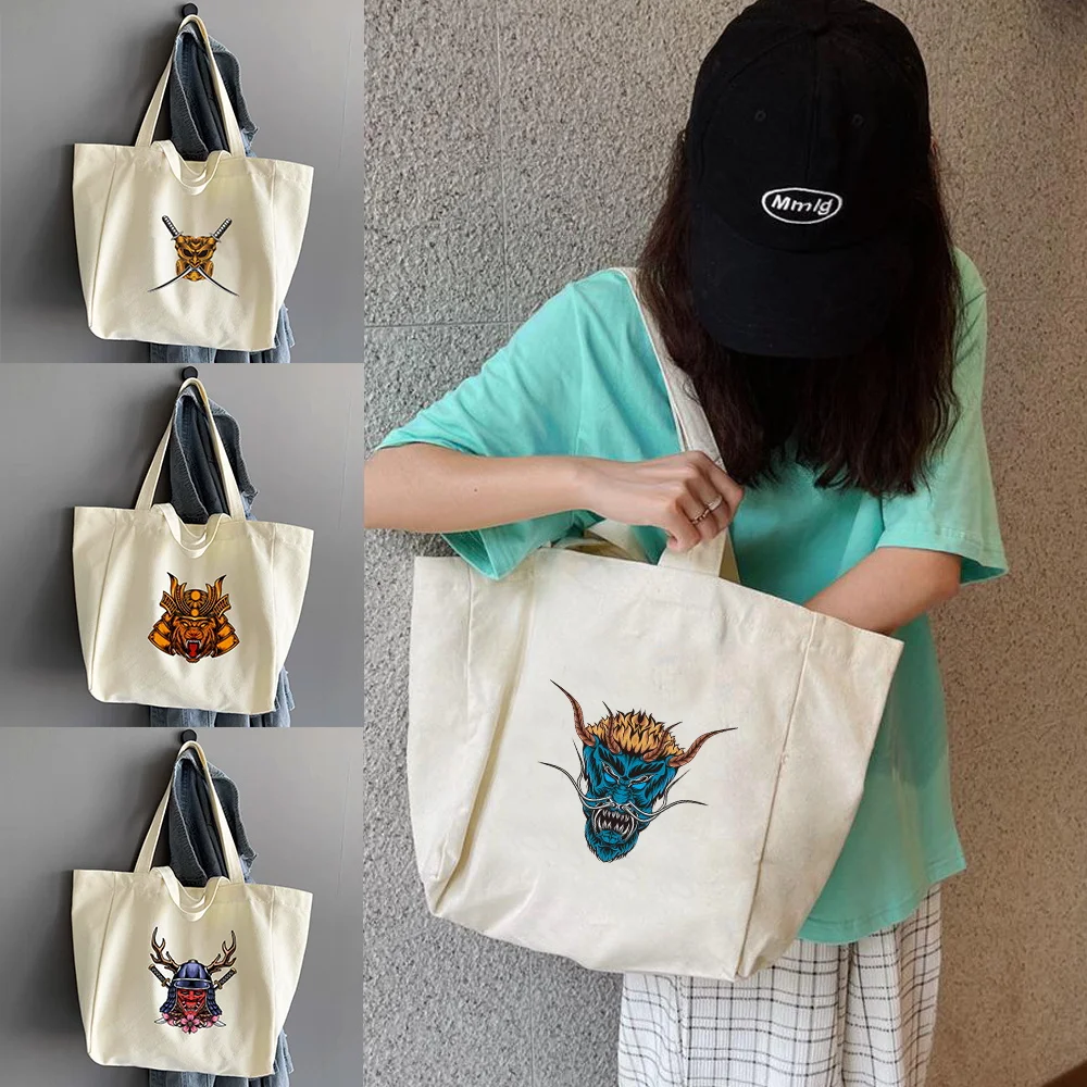 

Foldable Canvas Storage Shoulder Bag Portable Women High Capacity Hand-held Organizer Monster Series Print Multifunctional Tote